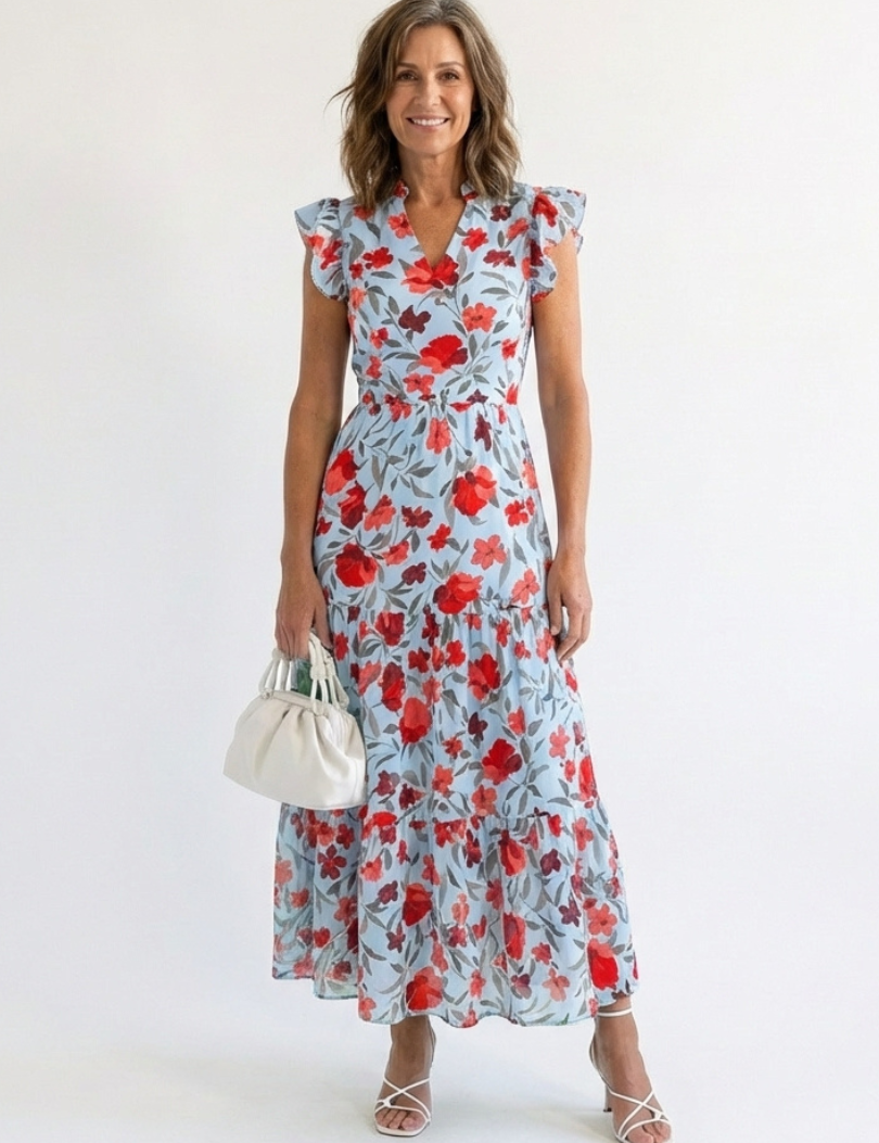 Lila | Floral V-Neck Tiered Midi Dress