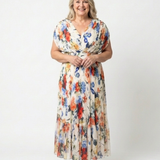 Savannah | Short Sleeve Pleated Floral Midi Dress