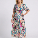 Eulalie | V Neck Short Sleeve Gathered Waist Midi Dress