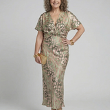 Coralie | Abstract Print V Neck Twist Waist Midi Dress
