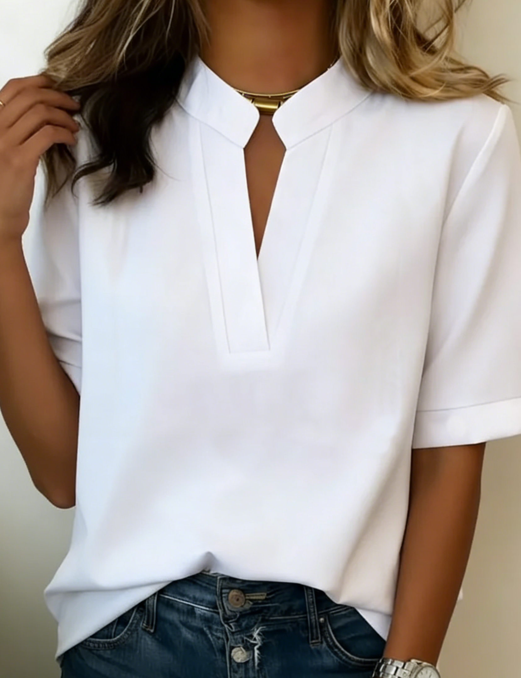 Élise — Elegant Short Sleeve V-Neck Blouse