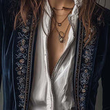 Erica | Long Vintage Velvet Jacket with Embroidery