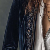 Erica | Long Vintage Velvet Jacket with Embroidery