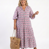Mireya | Geometric Print Long Sleeve Tiered Midi Dress