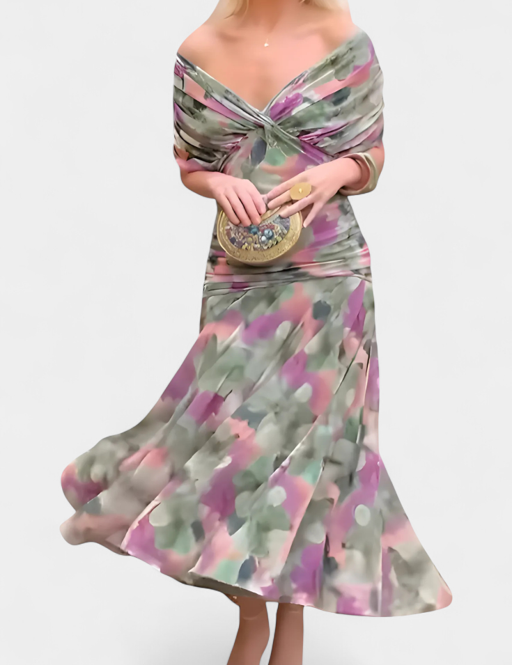 Florendra | Long Floral V Neck Dress