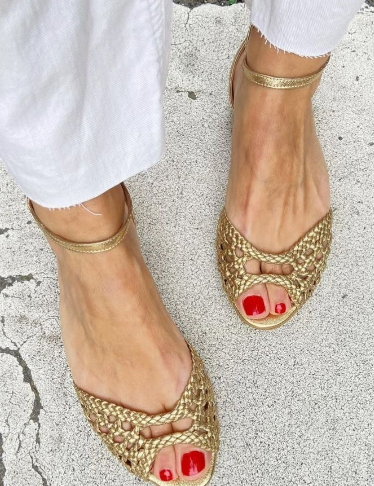 Isadora | Woven Gold Sandals