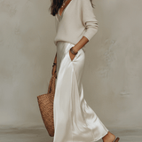 Effortless Ivory Knit & Satin Midi Ensemble