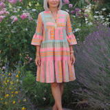 Maelle | Geometric Print V Neck Tiered Knee Length Dress