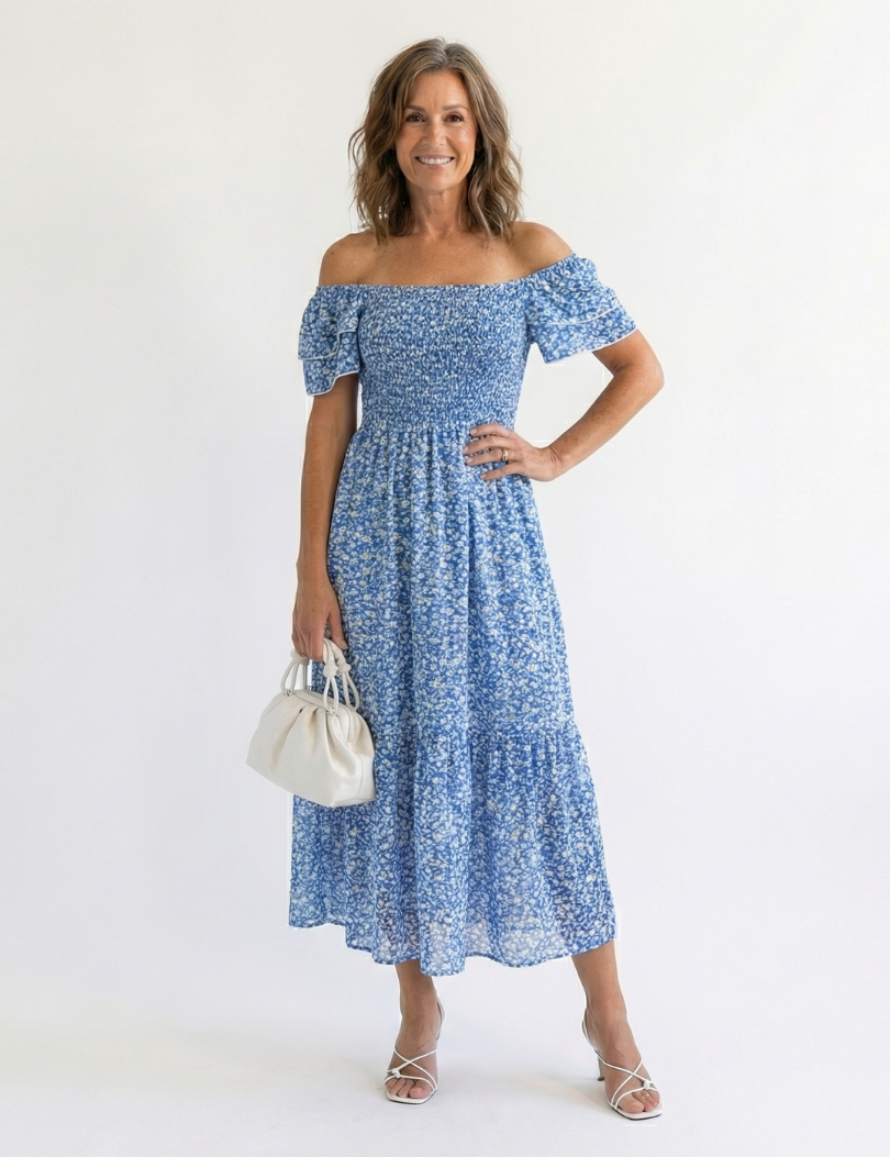 Odette | Off Shoulder Floral Smocked Midi Dress
