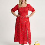 Delphine | Square Neck Floral Puff Sleeve Midi Dress