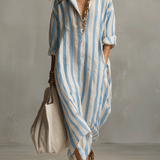 Casual Striped Shirt Bohemian Style Maxi Dress
