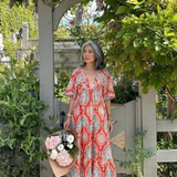 Zaria | Paisley Print V Neck Short Sleeve Midi Dress