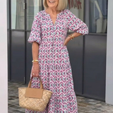 Mireya | Geometric Print Long Sleeve Tiered Midi Dress