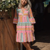 Maelle | Geometric Print V Neck Tiered Knee Length Dress