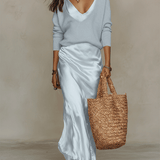 Effortless Ivory Knit & Satin Midi Ensemble
