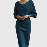 ISMÉRIA | WHITE DRAPED BATWING MIDI DRESS