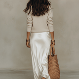 Effortless Ivory Knit & Satin Midi Ensemble