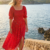 Delphine | Square Neck Floral Puff Sleeve Midi Dress