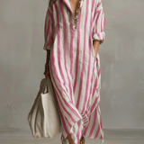Casual Striped Shirt Bohemian Style Maxi Dress