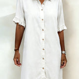 Maria | Comfortable Denim Dress with Flattering Pleats