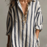 Casual Striped Shirt Bohemian Style Maxi Dress