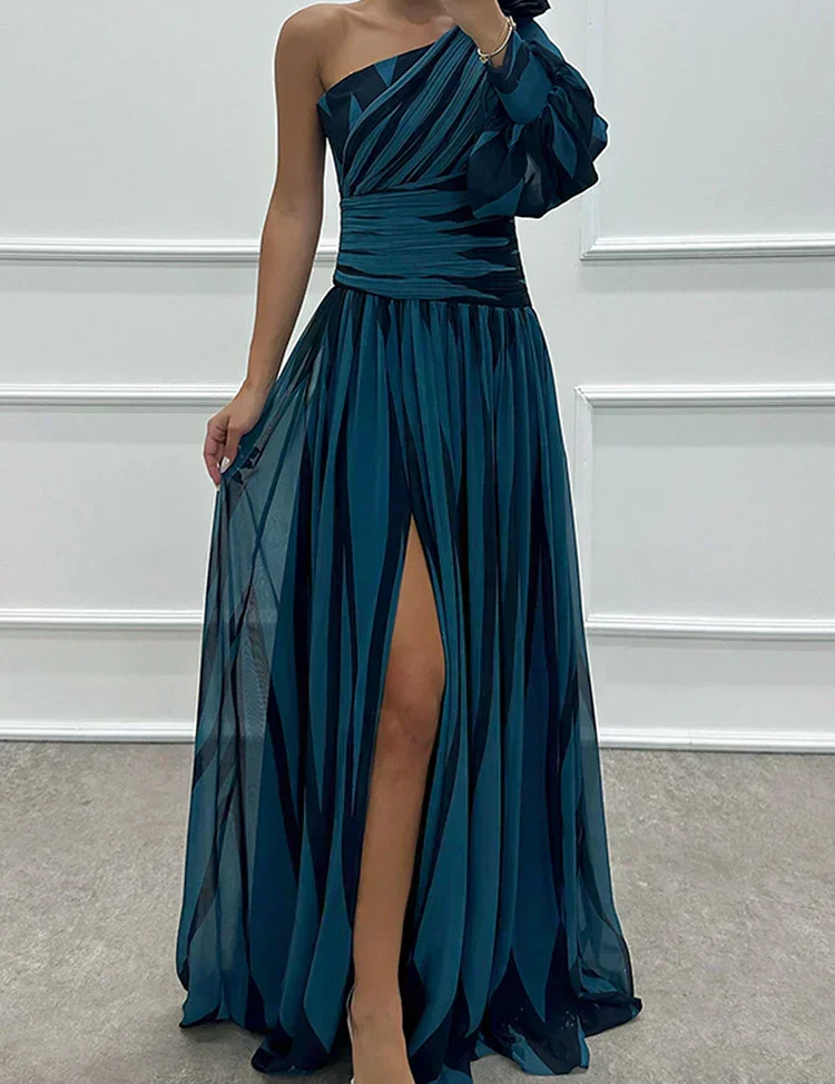 AURORA | ELEGANT STRIPED DRESS WITH ONE SHOULDER