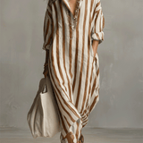 Casual Striped Shirt Bohemian Style Maxi Dress