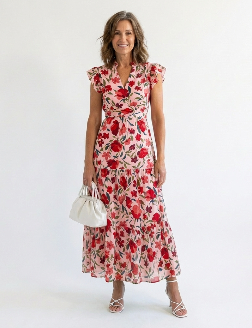 Lila | Floral V-Neck Tiered Midi Dress