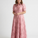 Xanthea | Short Sleeve Belted Floral Textured Maxi Shirt Dress