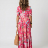 Ione | Short Sleeve V Neck Floral Midi Dress