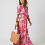 Ione | Short Sleeve V Neck Floral Midi Dress