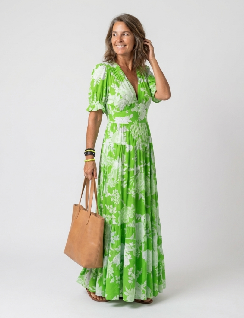Ione | Short Sleeve V Neck Floral Midi Dress