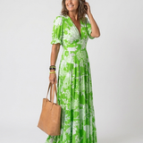 Ione | Short Sleeve V Neck Floral Midi Dress