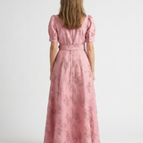 Xanthea | Short Sleeve Belted Floral Textured Maxi Shirt Dress