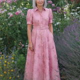 Xanthea | Short Sleeve Belted Floral Textured Maxi Shirt Dress