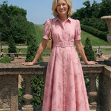 Xanthea | Short Sleeve Belted Floral Textured Maxi Shirt Dress