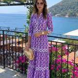 Ysolde | Three Quarter Sleeve Chain Pattern Midi Dress