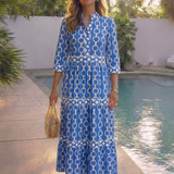 Ysolde | Three Quarter Sleeve Chain Pattern Midi Dress