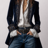 Erica | Long Vintage Velvet Jacket with Embroidery