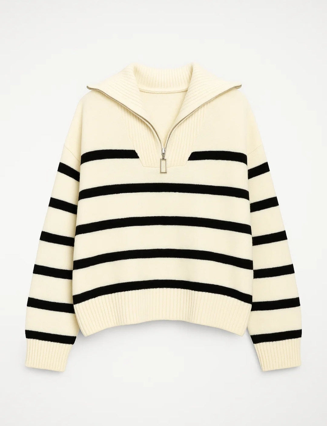 KAIRIS | ZIP-COLLAR STRIPED KNIT SWEATER