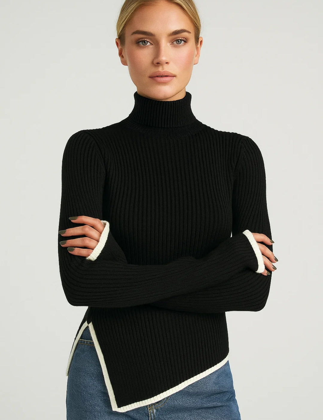 AUREOLE | FLARED-SLEEVE TURTONLECK KNIT SWEATER