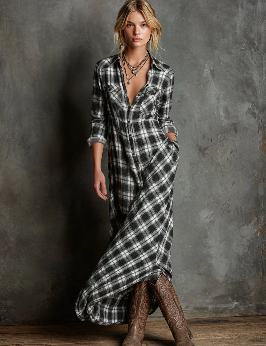 AILENE | CLASSIC GREEN PLAID SHIRT DRESS