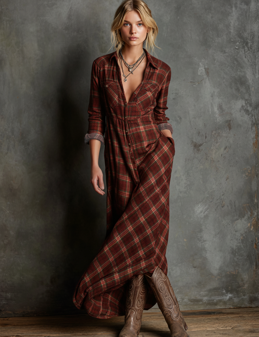 AILENE | CLASSIC GREEN PLAID SHIRT DRESS