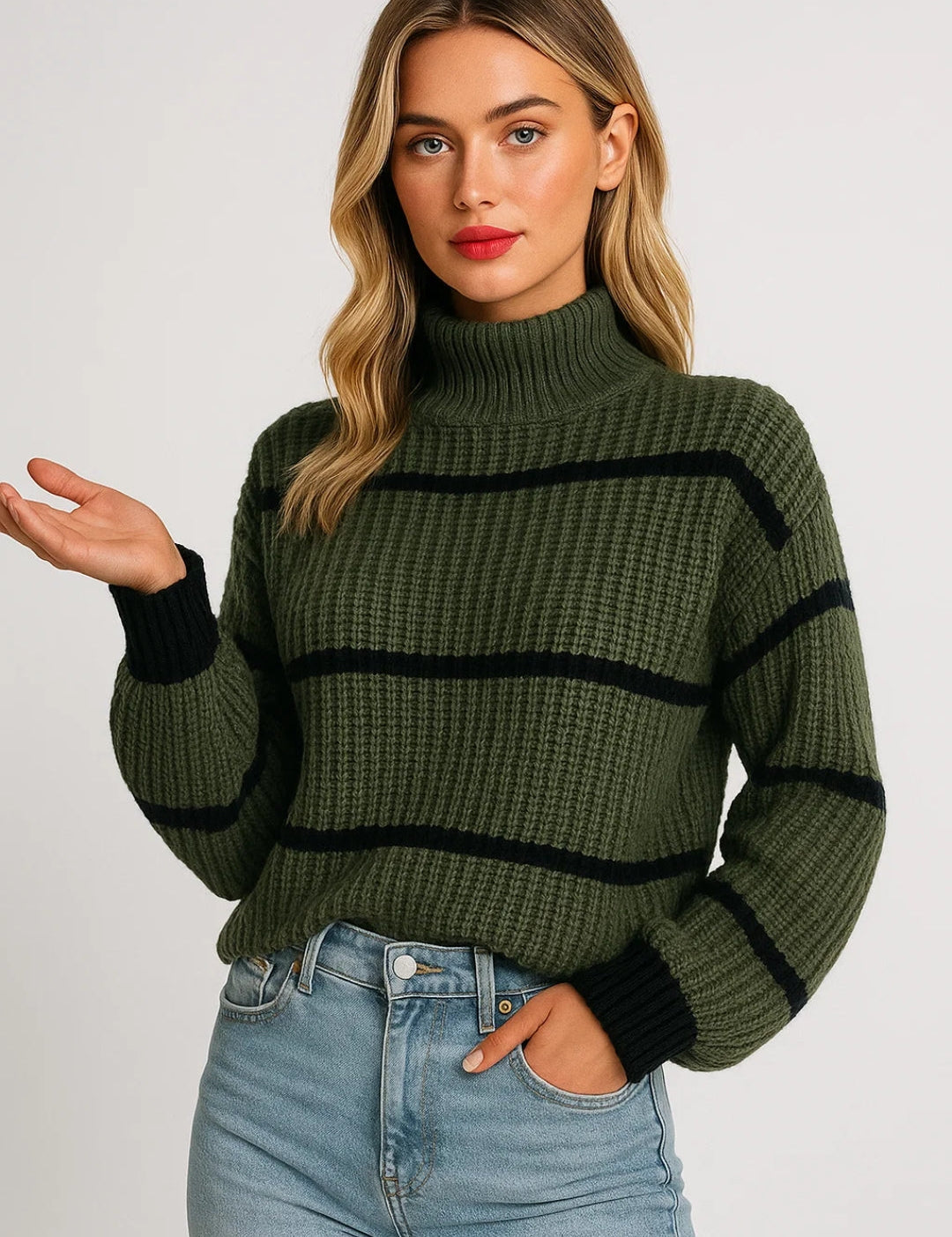 DEVINA | RIBBED STRIPE STAND-NECK SWEATER