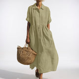 Lysandra™ — Long Cotton Shirt Dress
