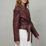 Mirella – Faux Leather Belted Blazer – Sculpted Modern Jacket