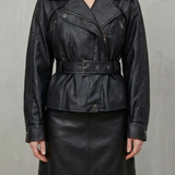 Mirella – Faux Leather Belted Blazer – Sculpted Modern Jacket