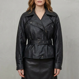 Mirella – Faux Leather Belted Blazer – Sculpted Modern Jacket