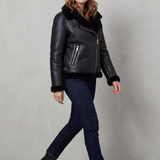 Noirellé – Asymmetric zip – Shearling biker jacket