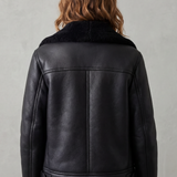 Noirellé – Asymmetric zip – Shearling biker jacket